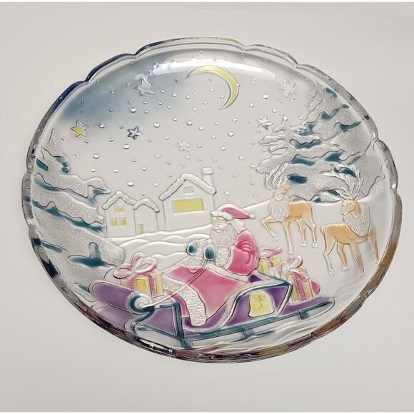 Crystal Clear Industries 1989 Sleigh Bells Christmas 14" Glass Serving Platter - Picture 2 of 6